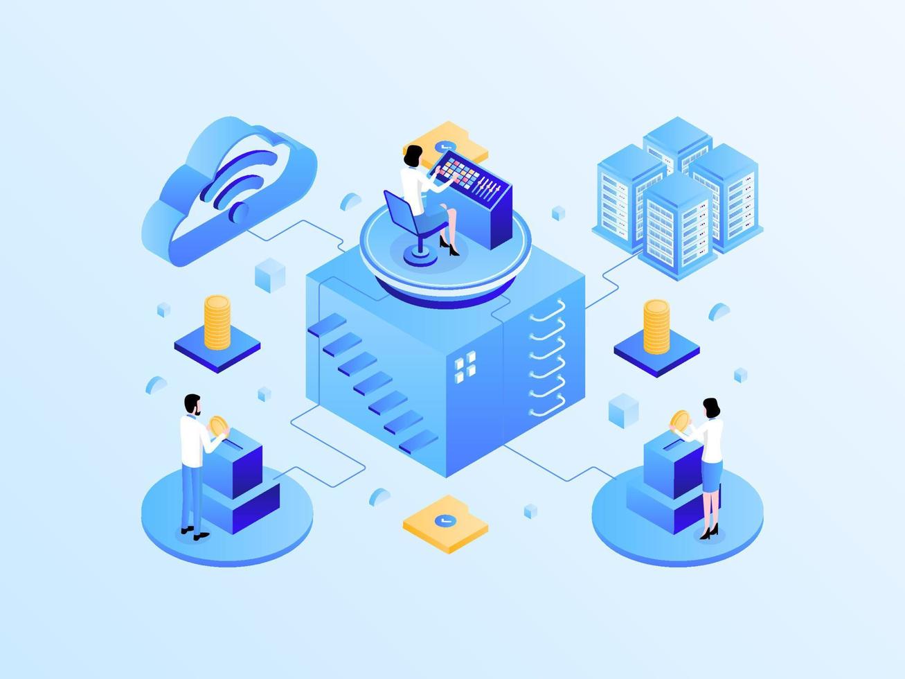 Mutual Funds Isometric Light Gradient Illustration. Suitable for Mobile App, Website, Banner, Diagrams, Infographics, and Other Graphic Assets. vector