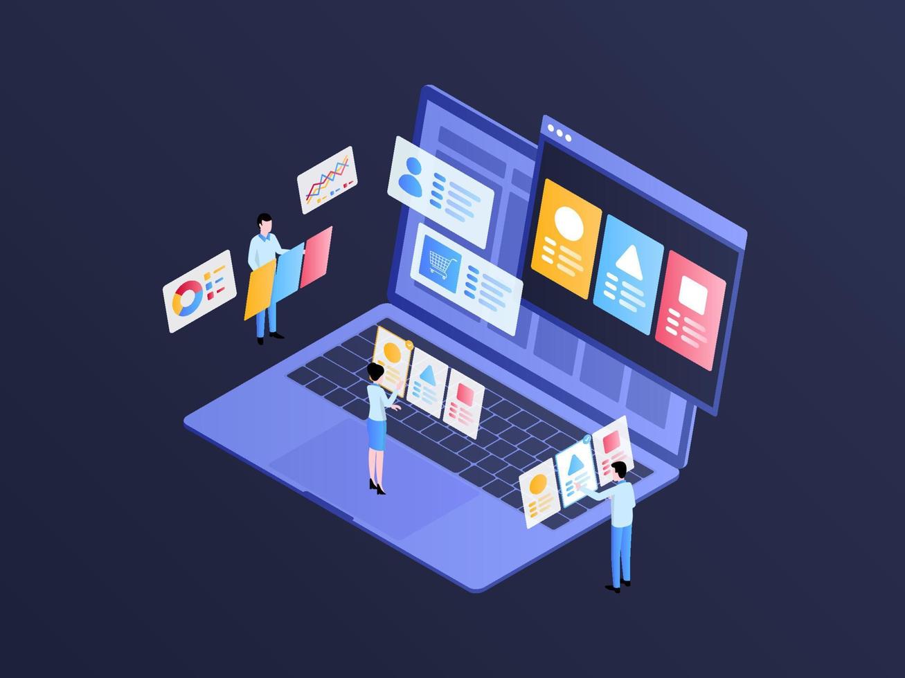 Choose Product Isometric Illustration Dark Gradient. Suitable for Mobile App, Website, Banner, Diagrams, Infographics, and Other Graphic Assets. vector