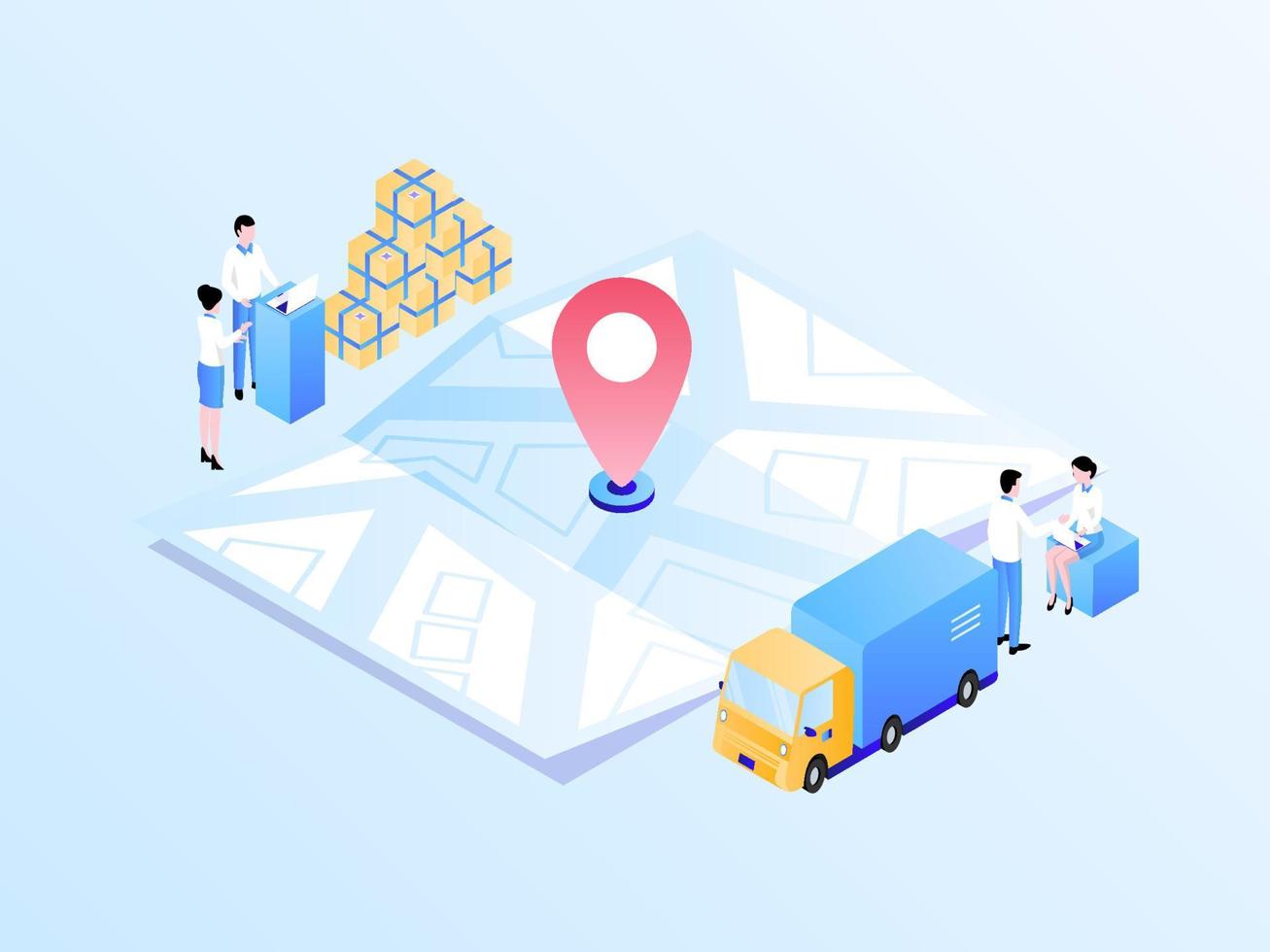 Business Map Package Sent Tracking Isometric Illustration Light Gradient. Suitable for Mobile App, Website, Banner, Diagrams, Infographics, and Other Graphic Assets. vector