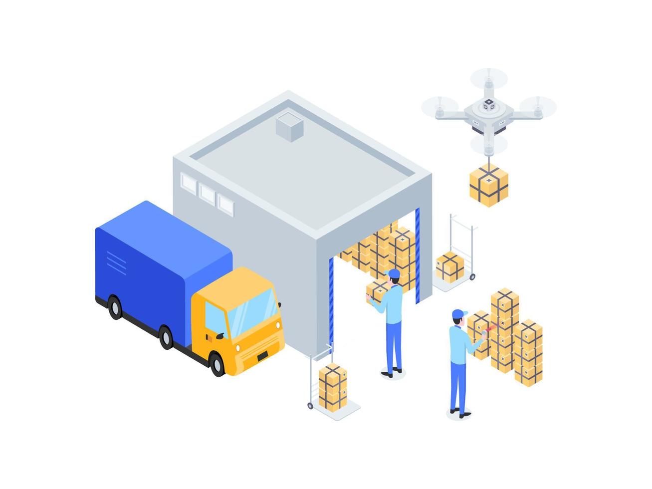 ilustración isométrica del almacén de comercio electrónico. adecuado para aplicaciones móviles, sitios web, pancartas, diagramas, infografías y otros activos gráficos. vector