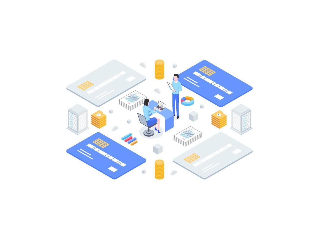Credit card System Isometric Flat Illustration. Suitable for Mobile App, Website, Banner, Diagrams, Infographics, and Other Graphic Assets. vector