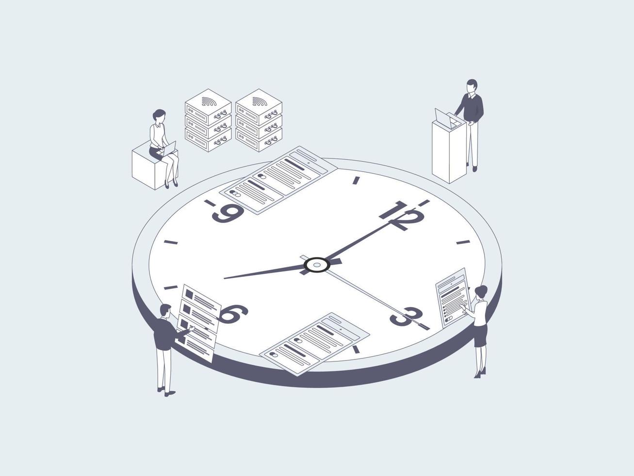 Business Time Management Isometric Illustration Lineal Grey. Suitable for Mobile App, Website, Banner, Diagrams, Infographics, and Other Graphic Assets. vector