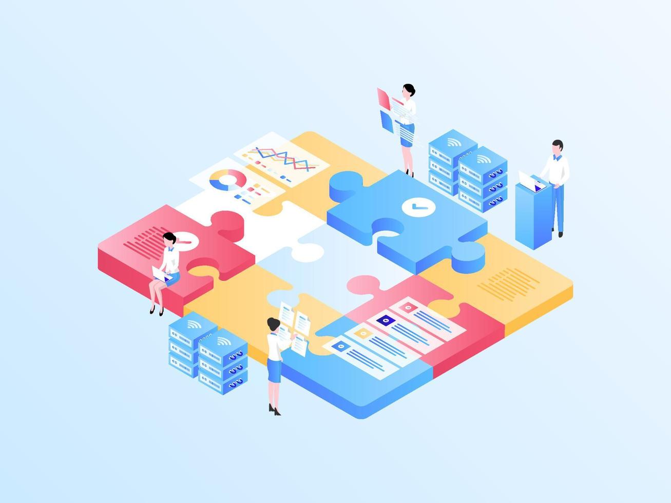 Business Teamwork Isometric Illustration Light Gradient. Suitable for Mobile App, Website, Banner, Diagrams, Infographics, and Other Graphic Assets. vector