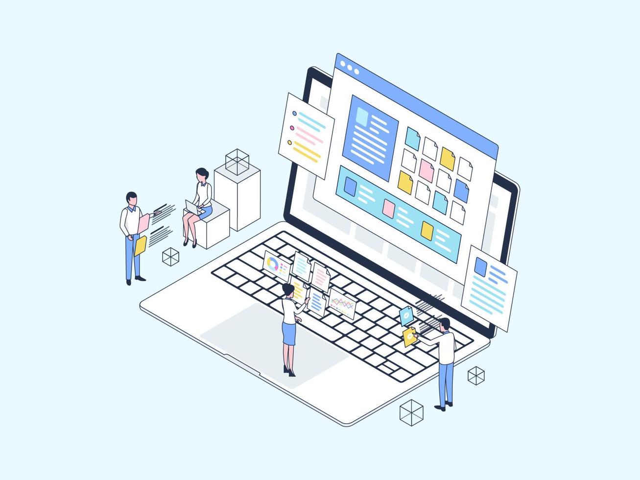 Business Documentation Isometric Illustration Lineal Color. Suitable for Mobile App, Website, Banner, Diagrams, Infographics, and Other Graphic Assets. vector
