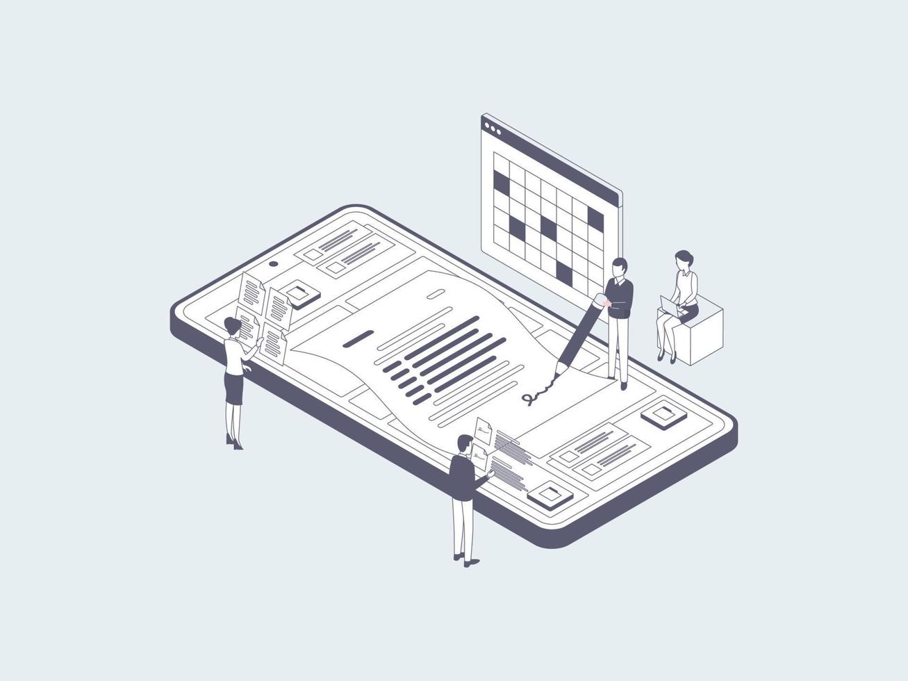 Business Contract Isometric Illustration Lineal Grey. Suitable for Mobile App, Website, Banner, Diagrams, Infographics, and Other Graphic Assets. vector