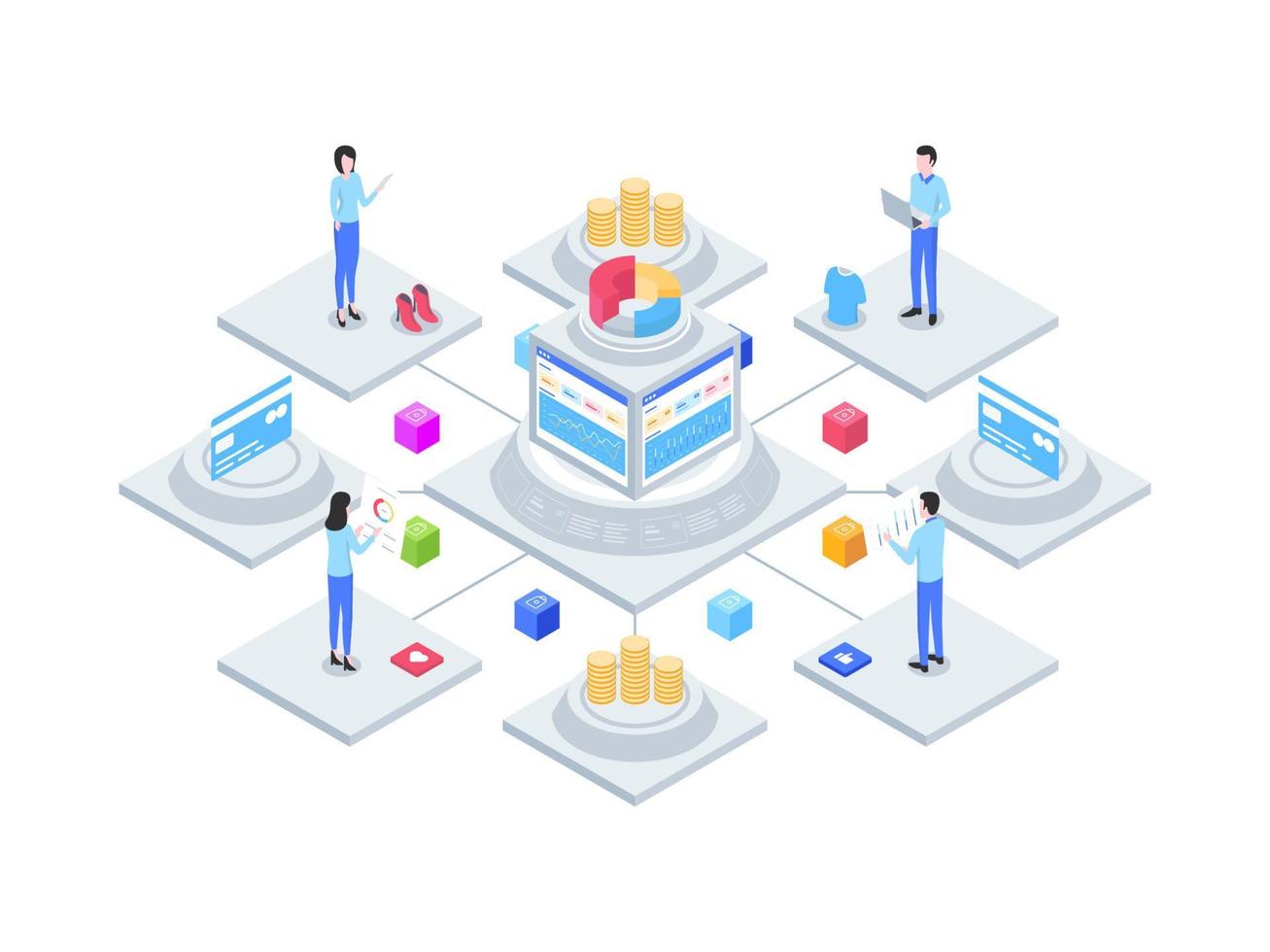 Ilustración isométrica de contabilidad integrada de comercio electrónico. adecuado para aplicaciones móviles, sitios web, pancartas, diagramas, infografías y otros activos gráficos. vector