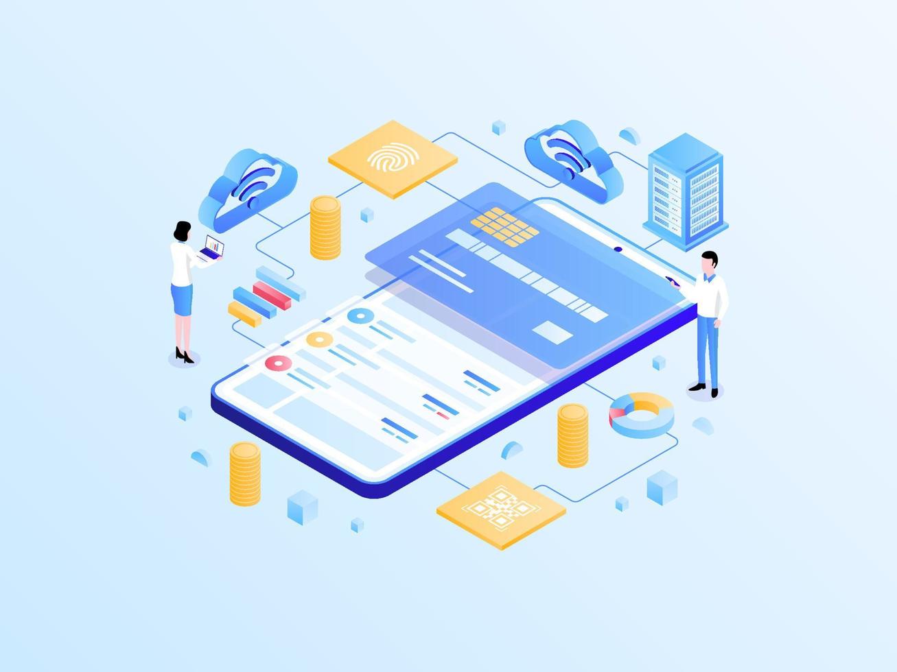 E-Wallet Isometric Light Gradient Illustration. Suitable for Mobile App, Website, Banner, Diagrams, Infographics, and Other Graphic Assets. vector