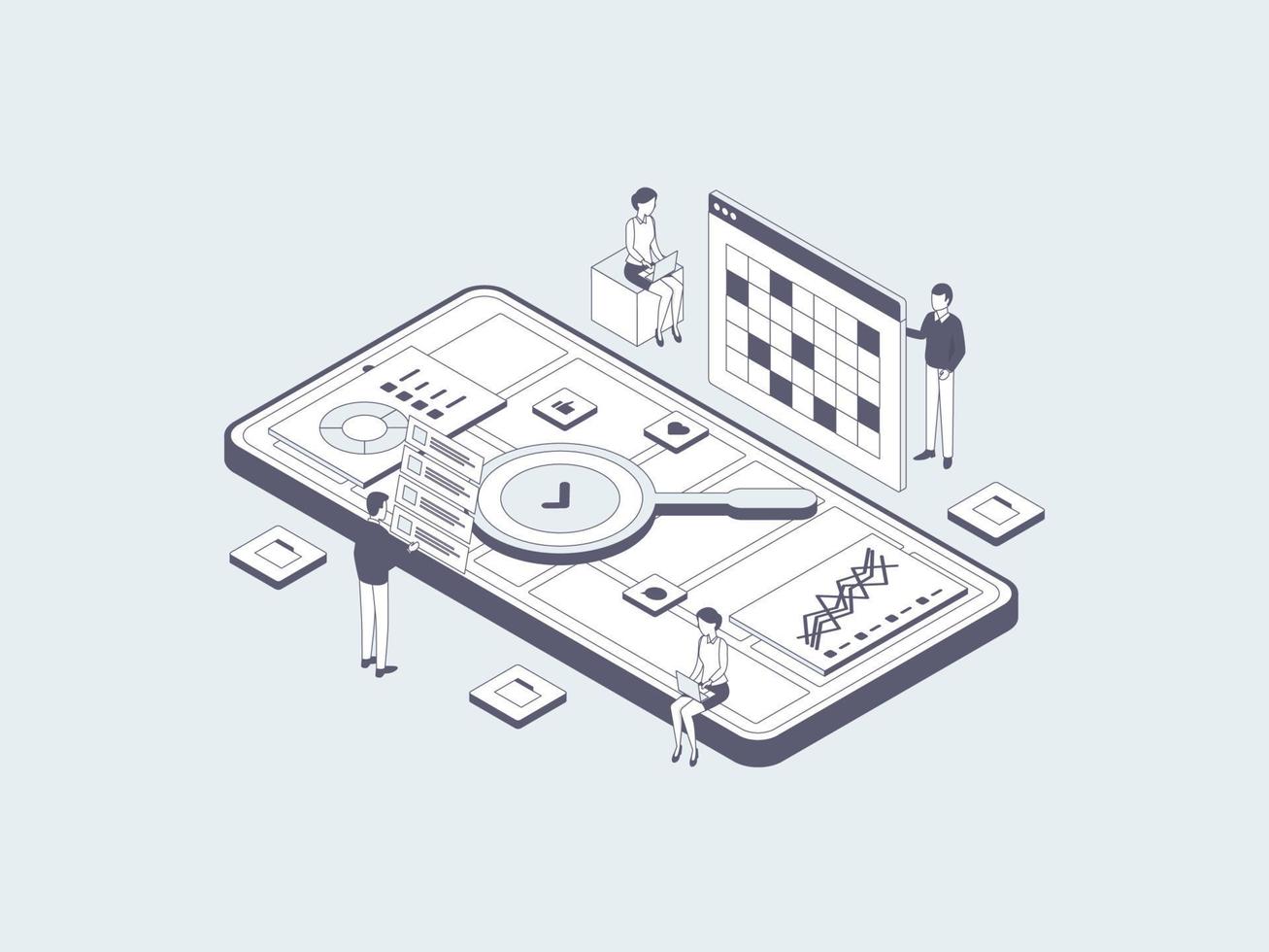 Research and Development Isometric Illustration Lineal Grey. Suitable for Mobile App, Website, Banner, Diagrams, Infographics, and Other Graphic Assets. vector