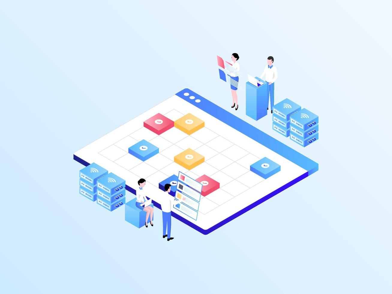 Business event schedule Isometric Illustration Light Gradient. Suitable for Mobile App, Website, Banner, Diagrams, Infographics, and Other Graphic Assets. vector