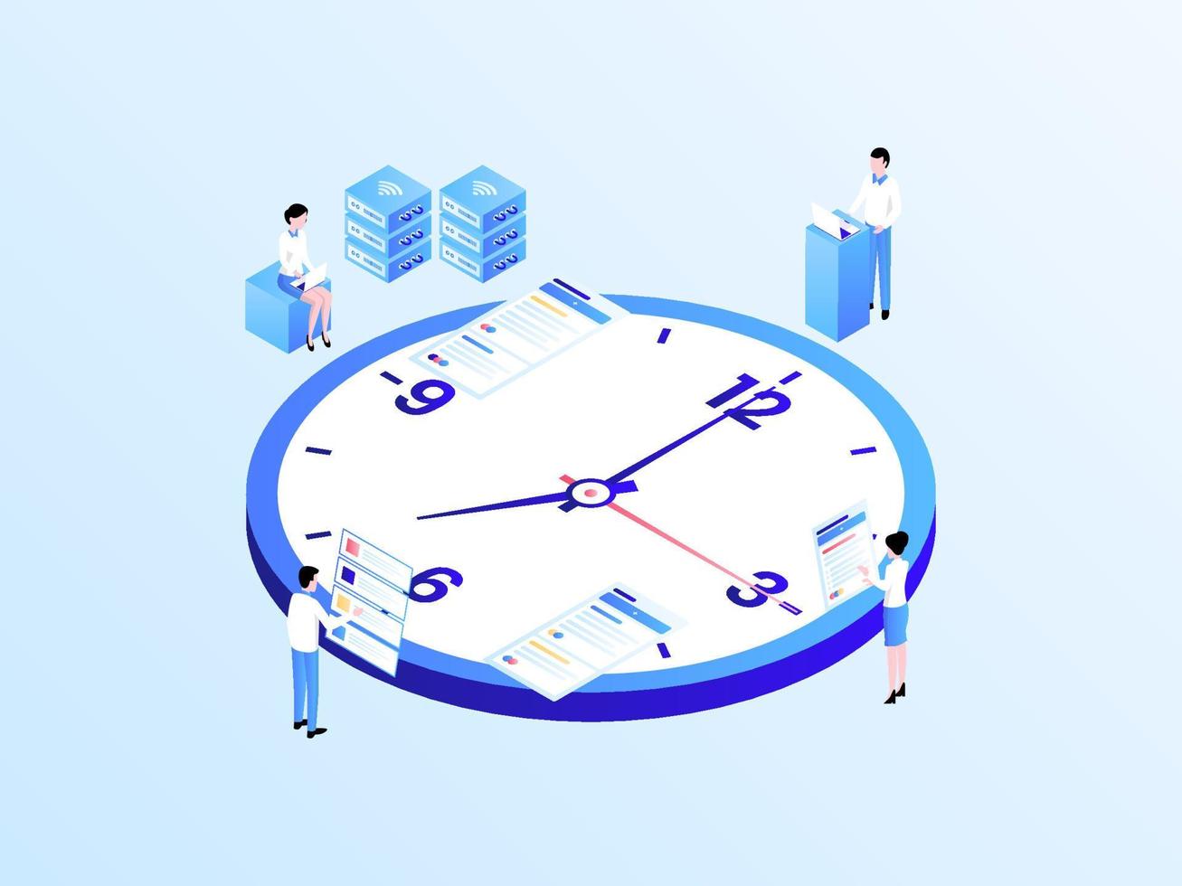 Business Time Management Isometric Illustration Light Gradient. Suitable for Mobile App, Website, Banner, Diagrams, Infographics, and Other Graphic Assets. vector