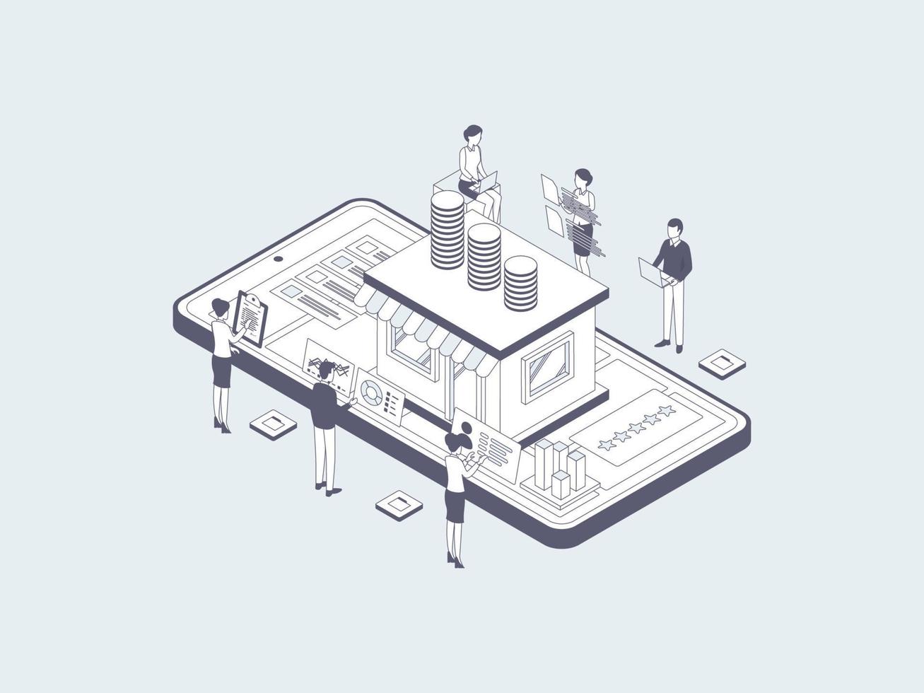 Business Funding Isometric Illustration Lineal Grey. Suitable for Mobile App, Website, Banner, Diagrams, Infographics, and Other Graphic Assets. vector
