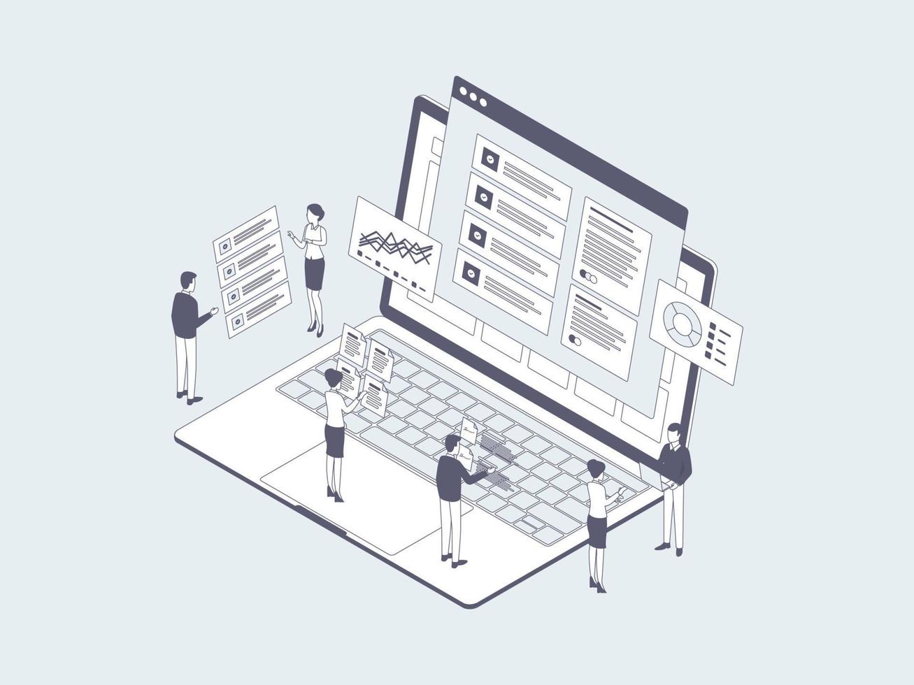 Key Performance Indicator Isometric Illustration Lineal Grey. Suitable for Mobile App, Website, Banner, Diagrams, Infographics, and Other Graphic Assets. vector