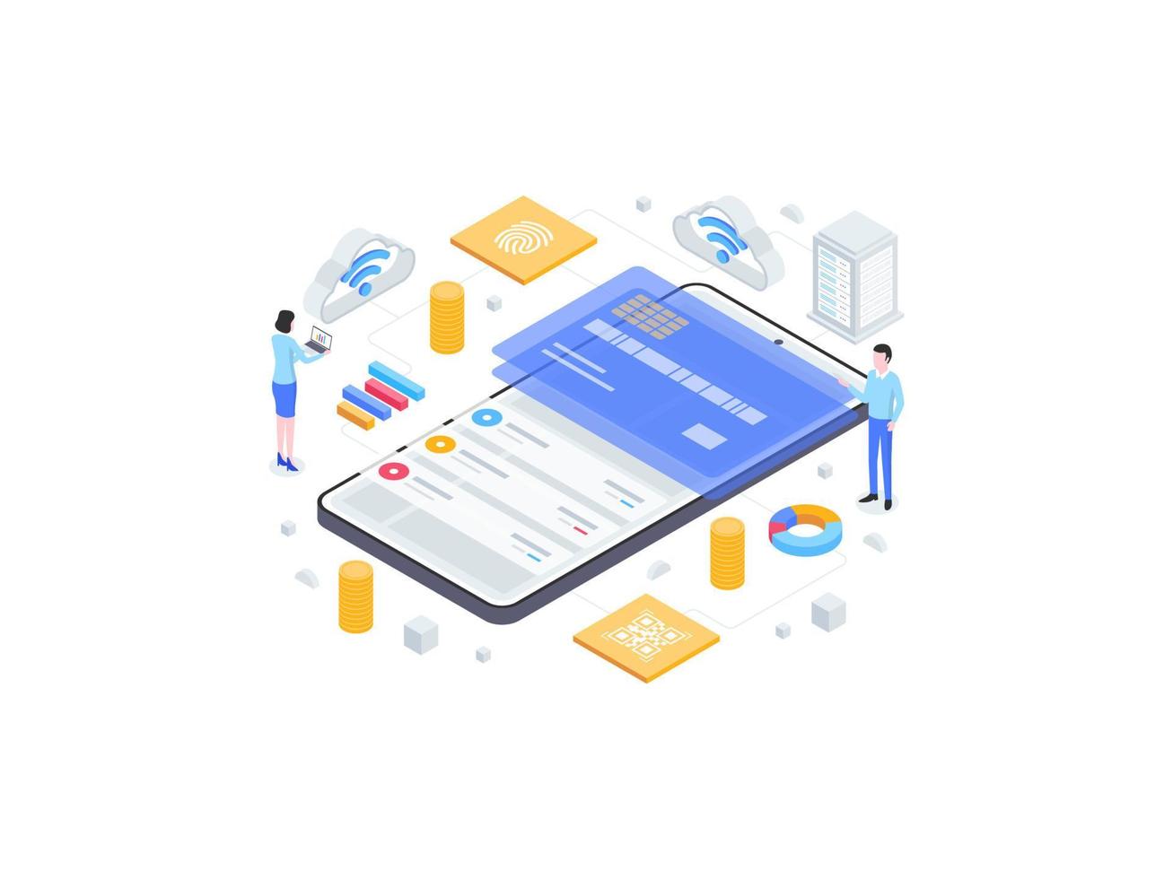 E-Wallet Isometric Flat Illustration. Suitable for Mobile App, Website, Banner, Diagrams, Infographics, and Other Graphic Assets. vector