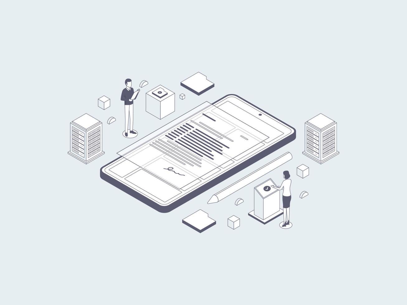 Digital Signature Isometric Illustration Lineal Gray. Suitable for Mobile App, Website, Banner, Diagrams, Infographics, and Other Graphic Assets. vector