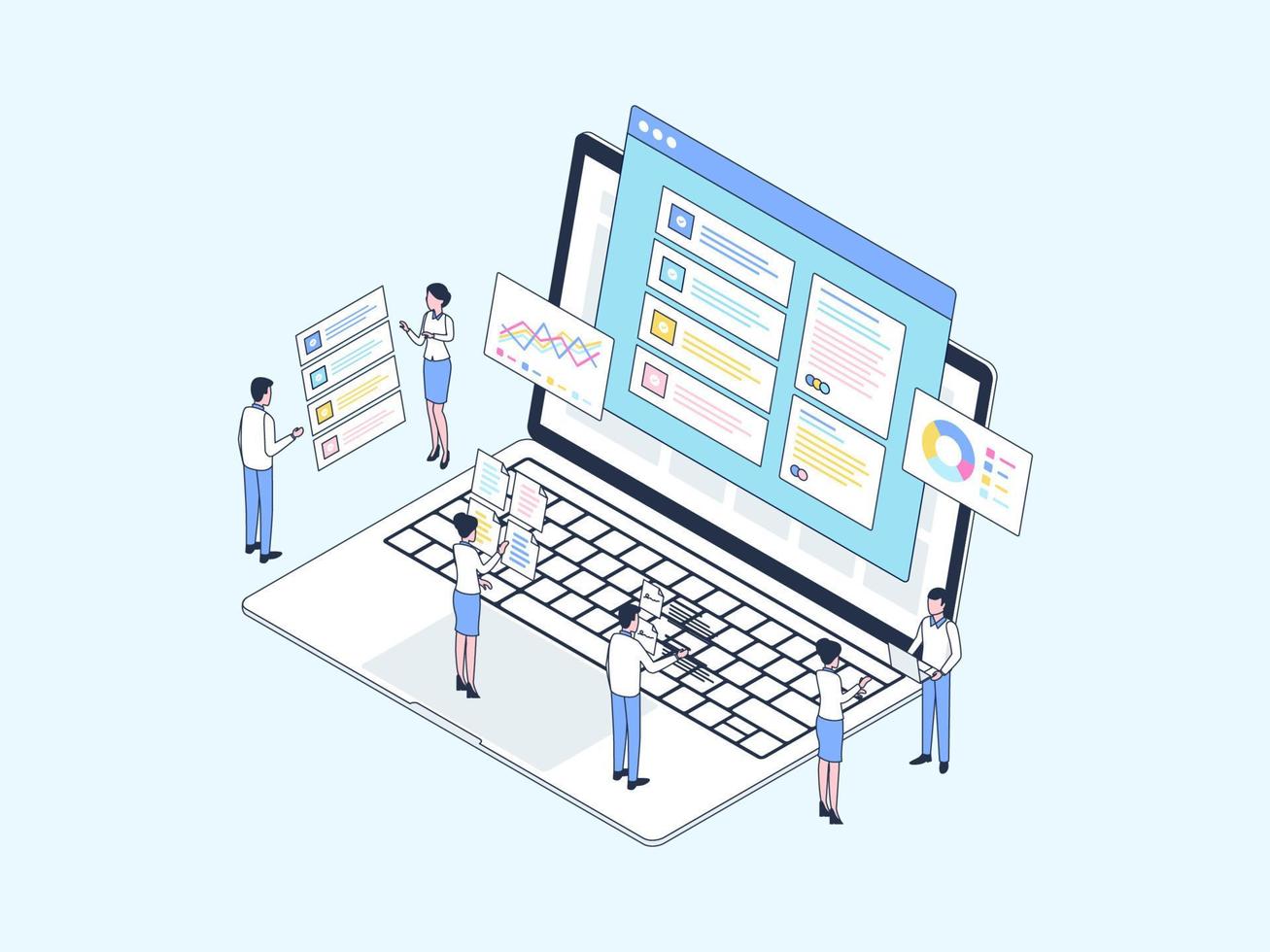 Key Performance Indicator Isometric Illustration Lineal Color. Suitable for Mobile App, Website, Banner, Diagrams, Infographics, and Other Graphic Assets. vector