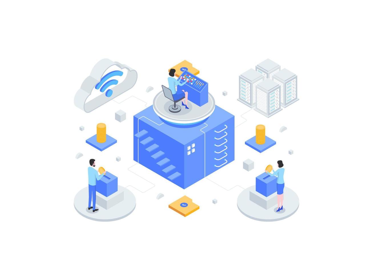 Mutual Funds Isometric Flat Illustration. Suitable for Mobile App, Website, Banner, Diagrams, Infographics, and Other Graphic Assets. vector