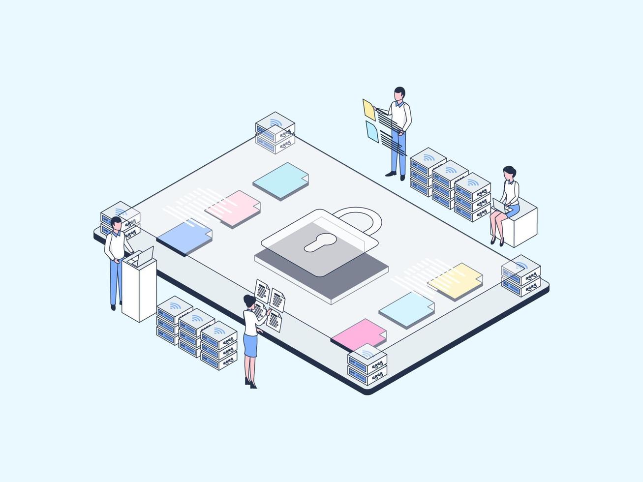 color lineal de ilustración isométrica de seguridad empresarial. adecuado para aplicaciones móviles, sitios web, pancartas, diagramas, infografías y otros activos gráficos. vector