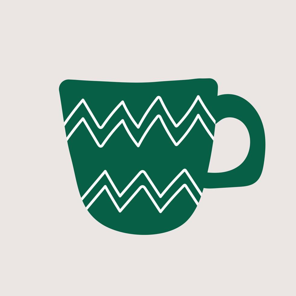Cute cup. Green mug - modern cartoon style illustration for graphic design. Minimalist Scandinavian design icon vector