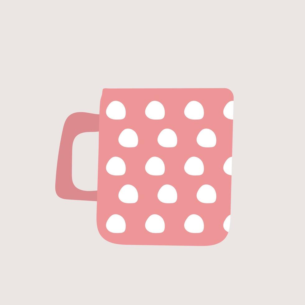 Cute cup. Pink dotted mug - modern cartoon style illustration for graphic design. Minimalist Scandinavian design icon vector