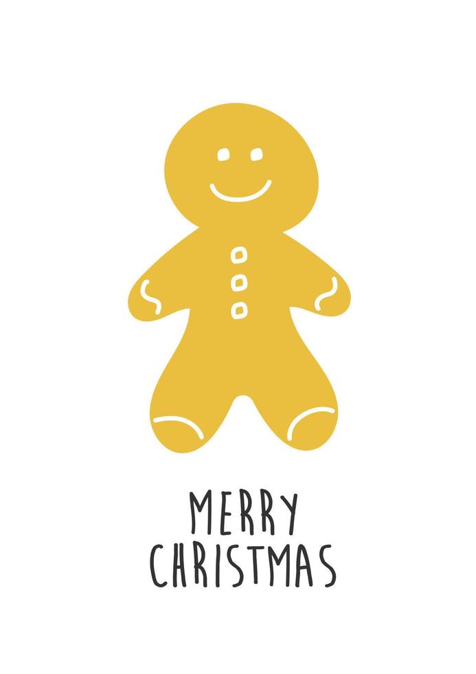 diseño de tarjeta de felicitación de feliz navidad. ilustración vectorial garabato dibujado a mano de galletas de navidad hombre de pan de jengibre. hombre de jengibre de galleta de año nuevo. vector