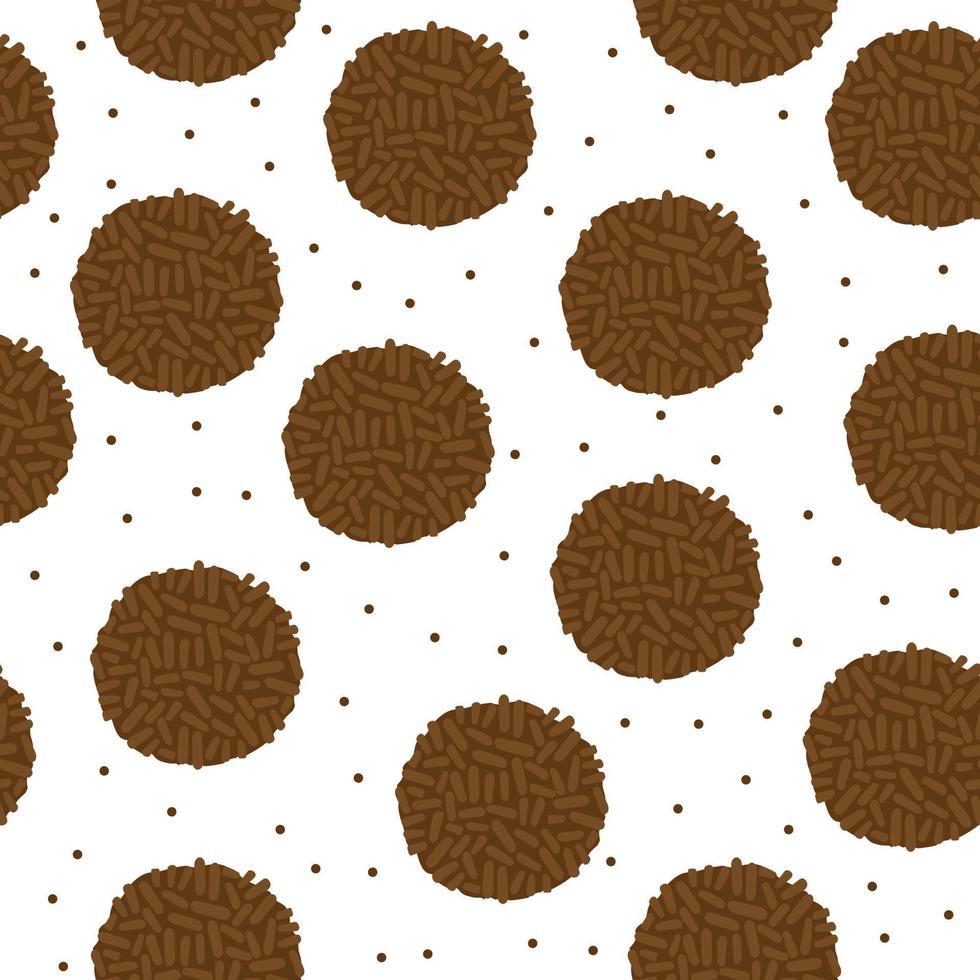 Chocolate candy pastry seamless pattern. Brigadeiro. Background for product decoration, wrapping paper, packaging. Brazilian food vector illustration