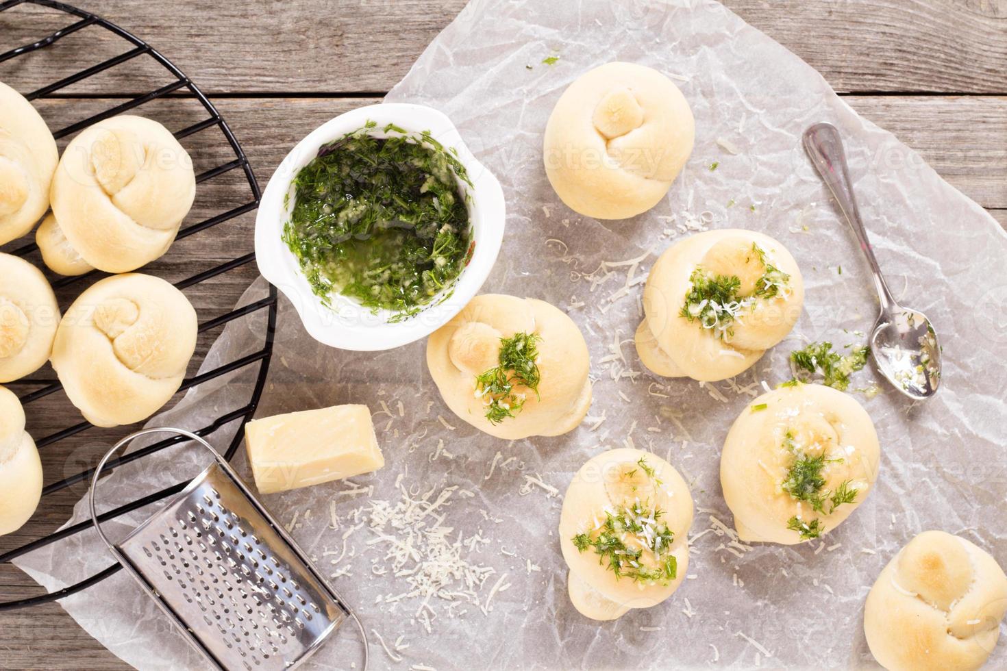 Dinner rolls with parmesan and garlic photo