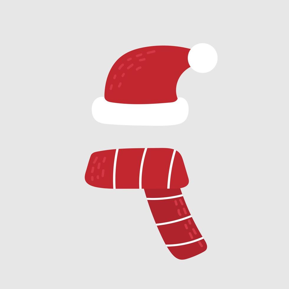 Red scarf and hat of Santa Claus. Simple hand drawn icon for Crtistmas card design vector