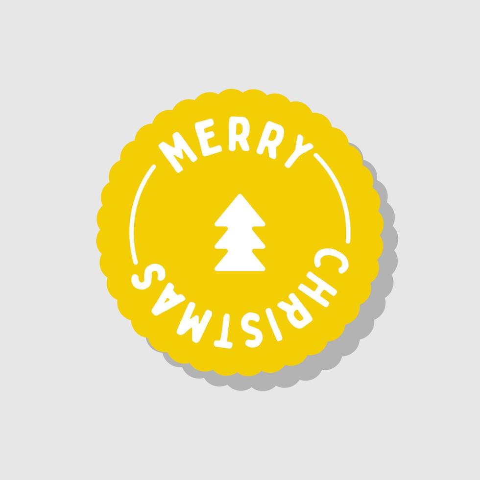 Yellow round sticker with the inscription Merry Christmas. For holiday design, postcards, packaging. vector