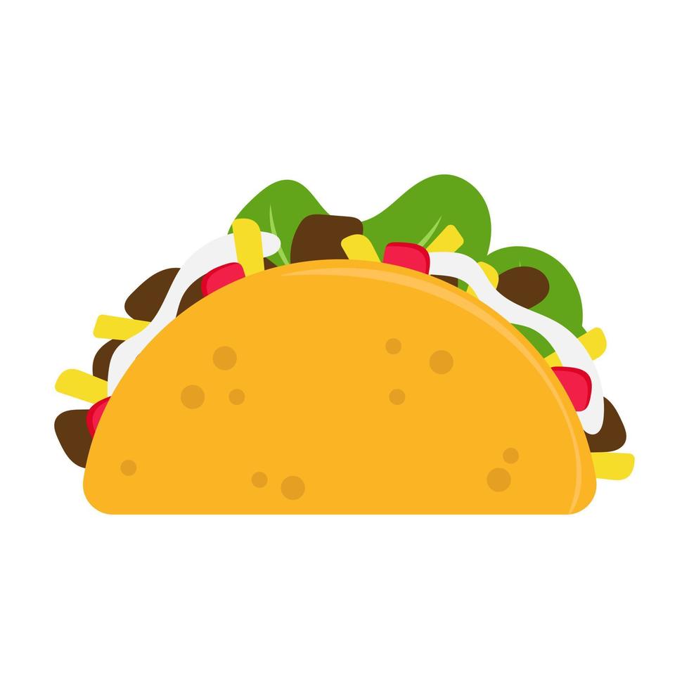 tacos con carne y verdura. comida rapida tradicional mexicana. taco comida mexicana. fondo blanco aislado. vector