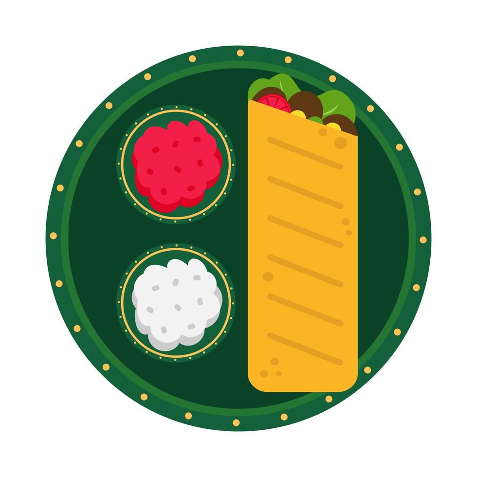 icono de burrito aislado sobre fondo blanco. plato con salsas. icono de kebab. plato tradicional mexicano sobre fondo blanco. vector