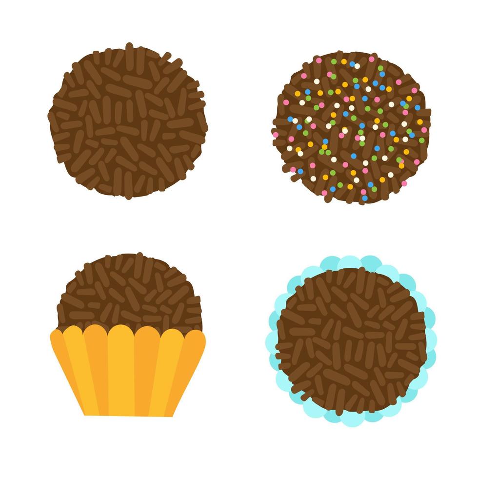 Brigadeiro. Brazilian typical chocolate dessert icon set. Chololatte ball icons on white vector