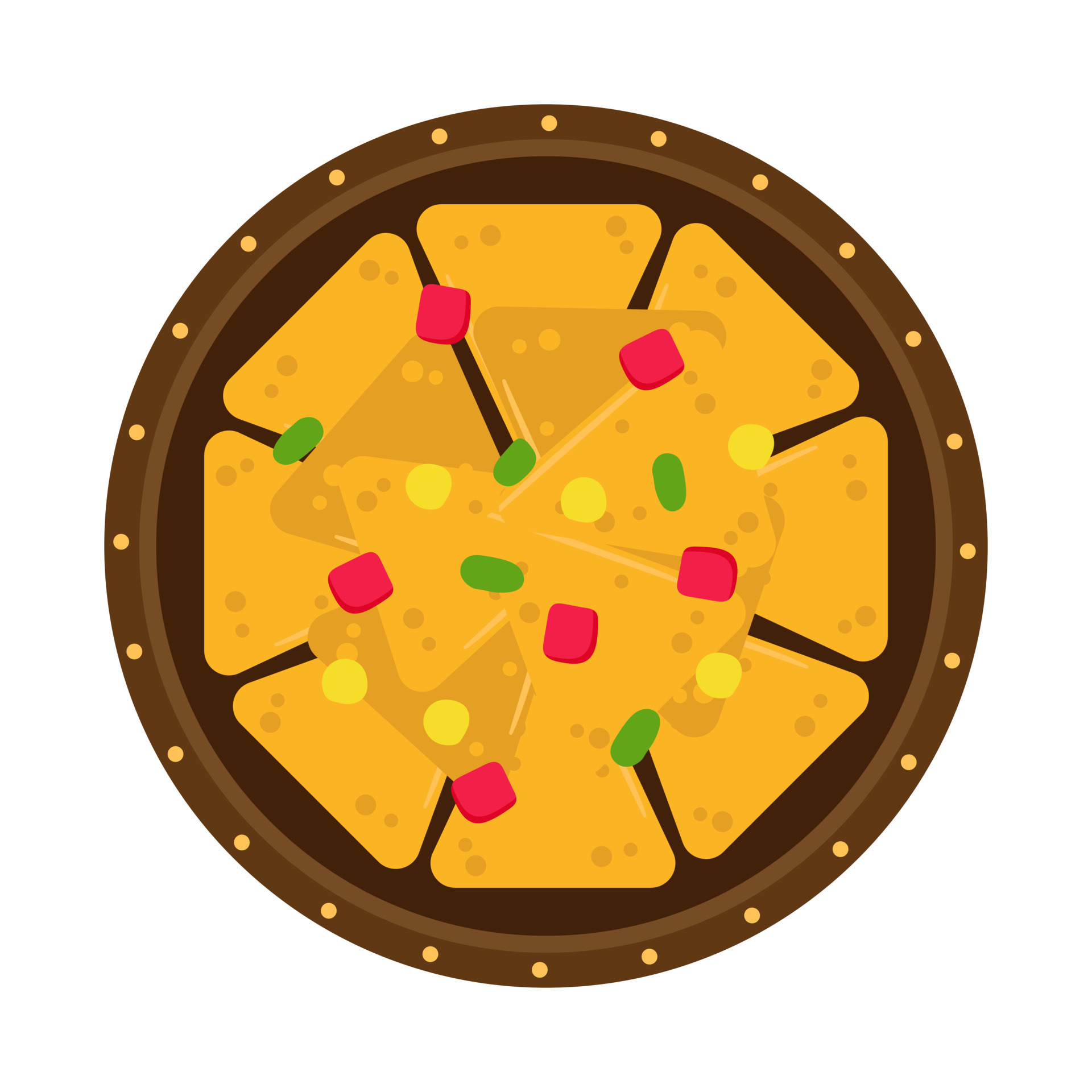 nachos en un plato con trozos de maíz, pimiento y tomate. comida  tradicional mexicana. plato de chips de tortilla. ilustración de dibujos  animados aislado en blanco 15681733 Vector en Vecteezy