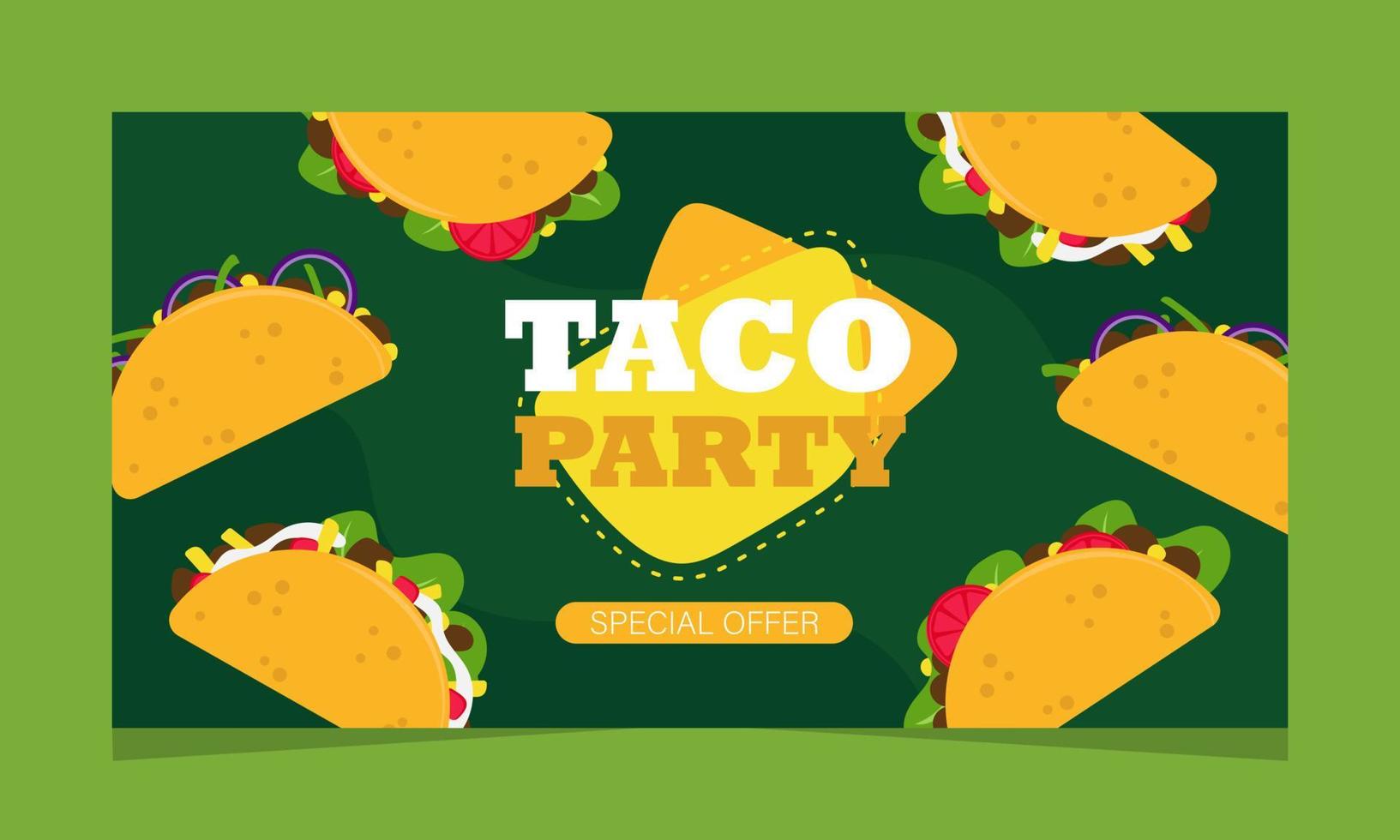oferta de servicio de comida mexicana, página web. banner de aterrizaje con promoción, ilustración vectorial. fiesta de tacos vector