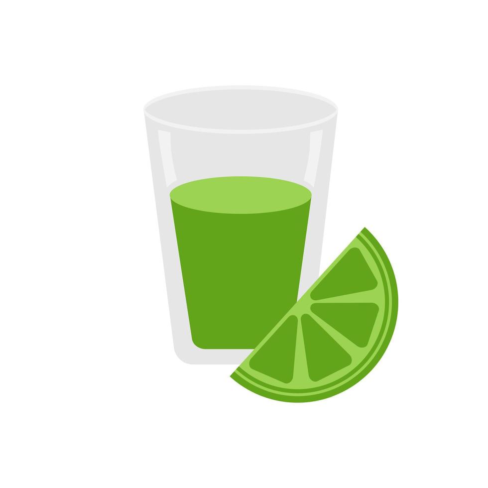 Tequila shot with lime slice isolated on white background. Mexican food and drink. vector