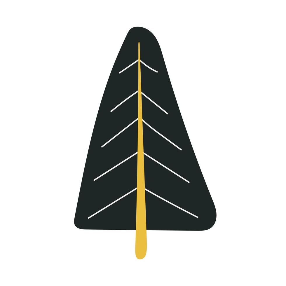 Hand drawn fir tree isolated on background. Vector illustration. Scandinavian minimalistic children style, black and yellow color