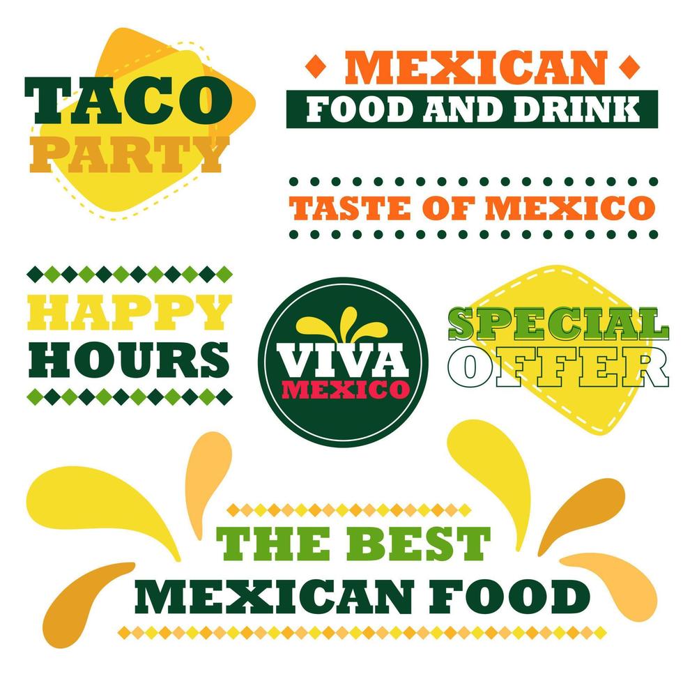 Mexican fast food restaurant emblem set. Traditional mexican food. Set for promotions, advertising, menu vector