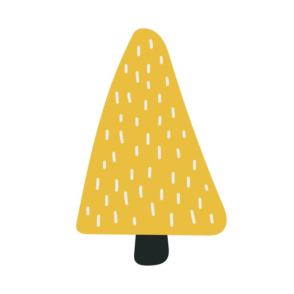 Hand drawn fir tree isolated on background. Vector illustration. Scandinavian minimalistic children style, black and yellow color