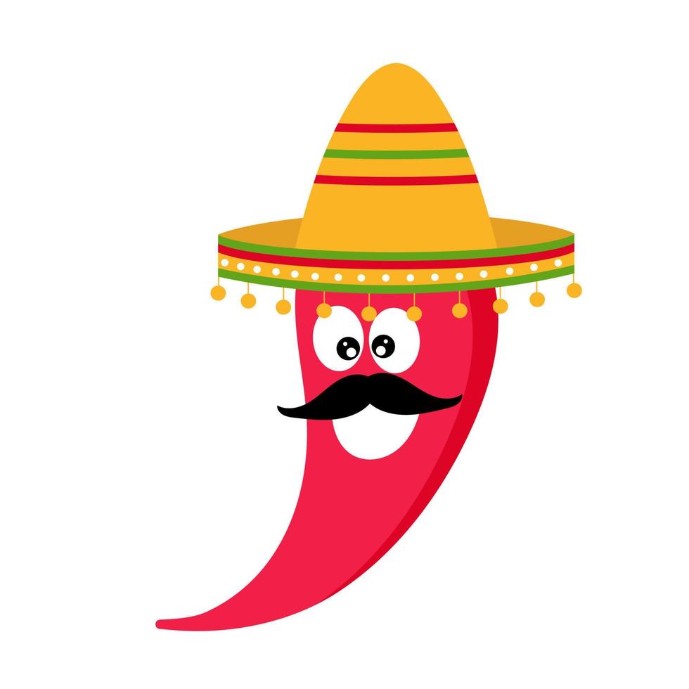Vector illustration for Cinco de Mayo with chili pepper. Chili pepper in sombrero.