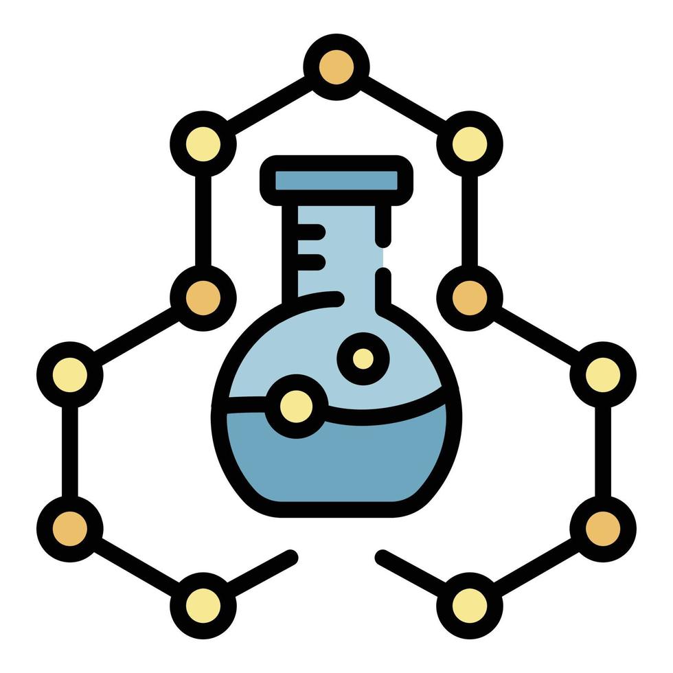 Molecules and flask icon color outline vector