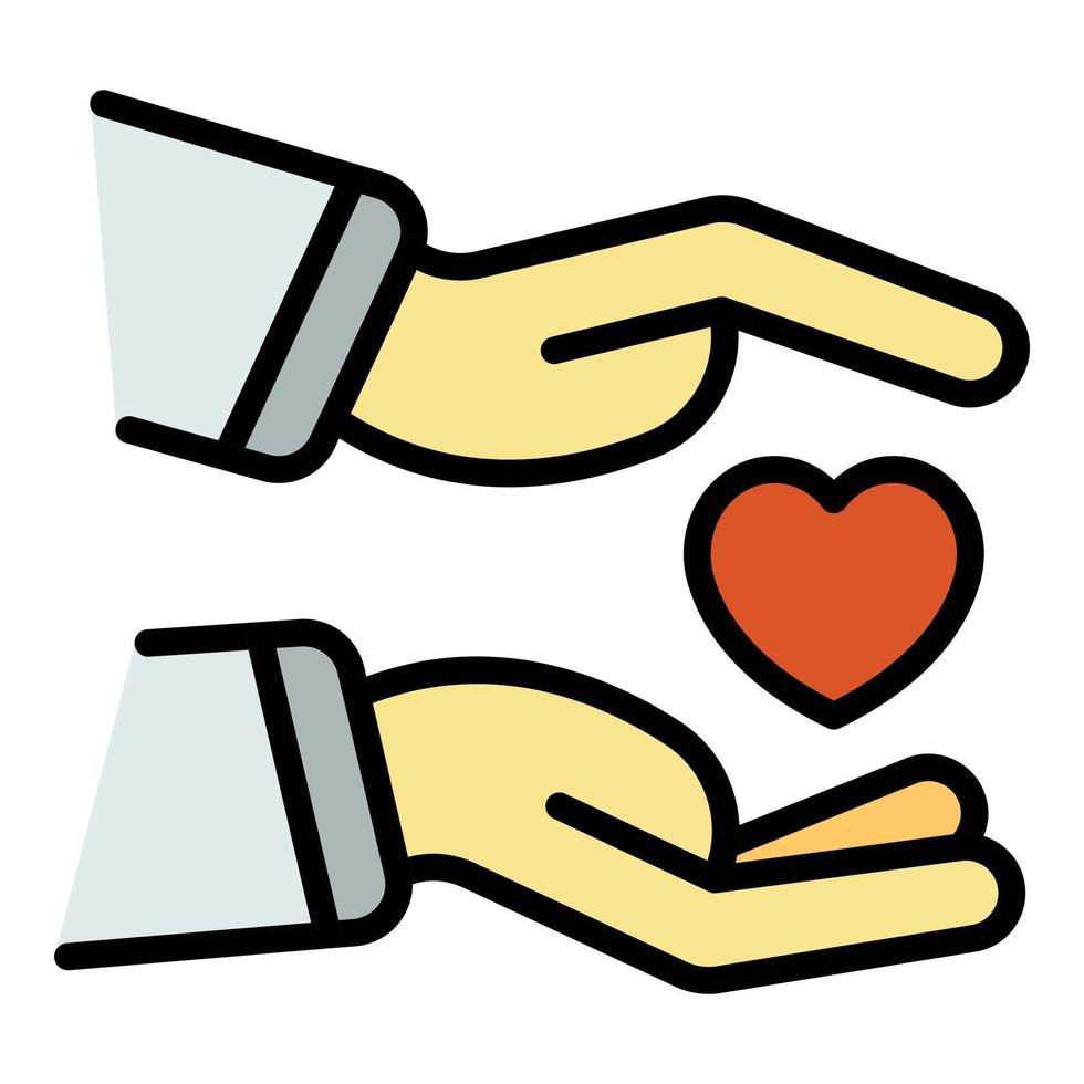 Heart between two palms icon color outline vector