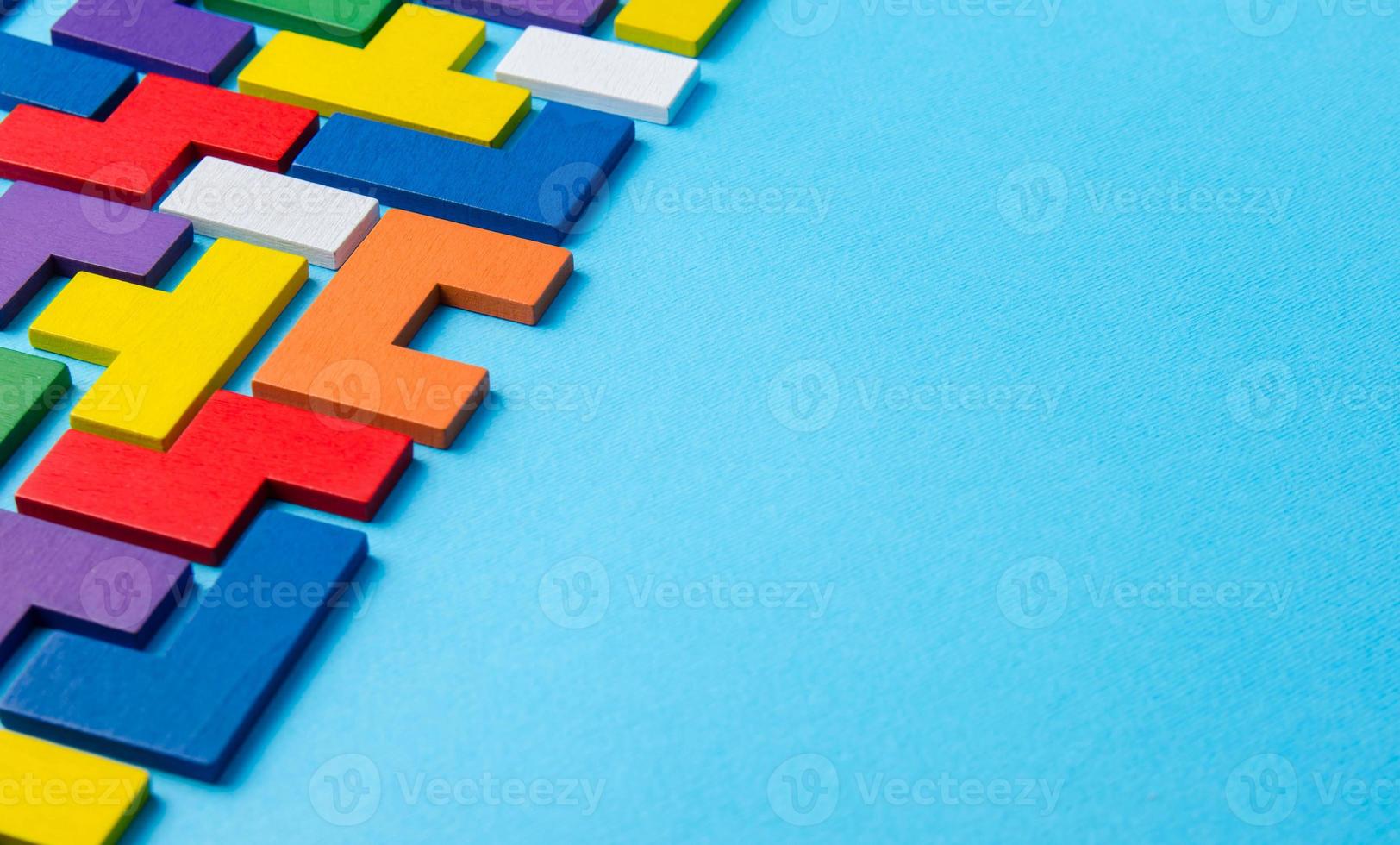 Multicolored puzzles. Building bricks. Place for text. Concept of recruiting, creating a company. Collaboration and cooperation in projects. Creativity and creation. Creating of new. photo