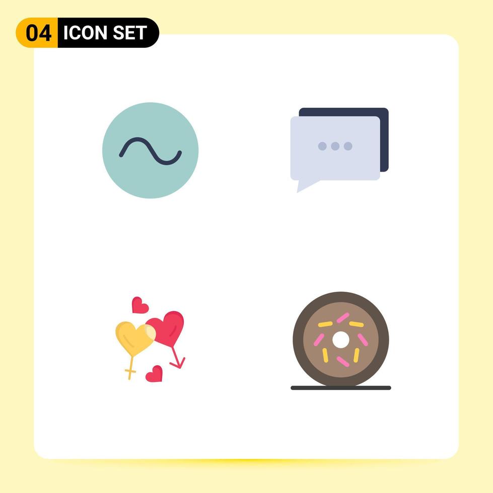 paquete de interfaz de usuario de 4 iconos planos básicos de elementos de diseño vectorial editables sine love chat heart donut vector