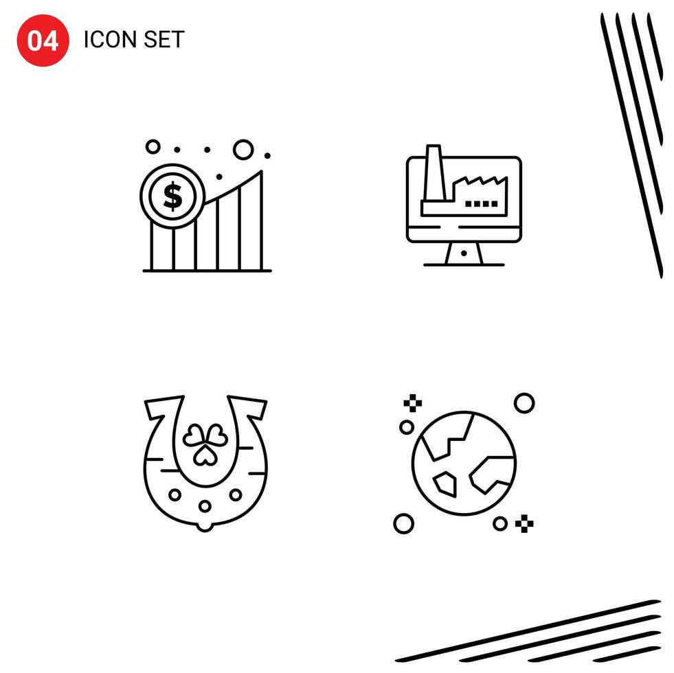 Editable Vector Line Pack of 4 Simple Filledline Flat Colors of business golden graphic monitore luck Editable Vector Design Elements