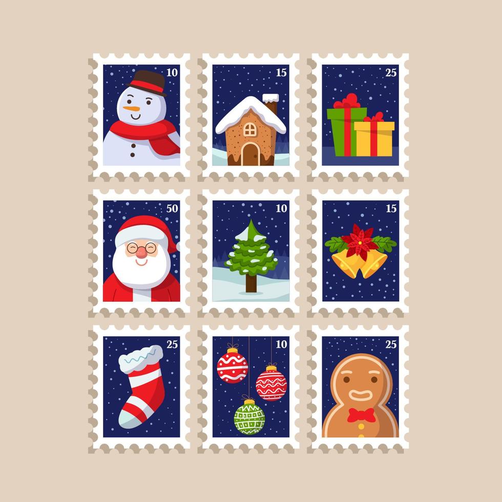 Christmas Stamp Sticker Collection vector