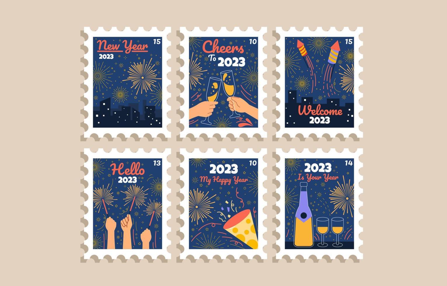 New Year Stamp Sticker Collection vector