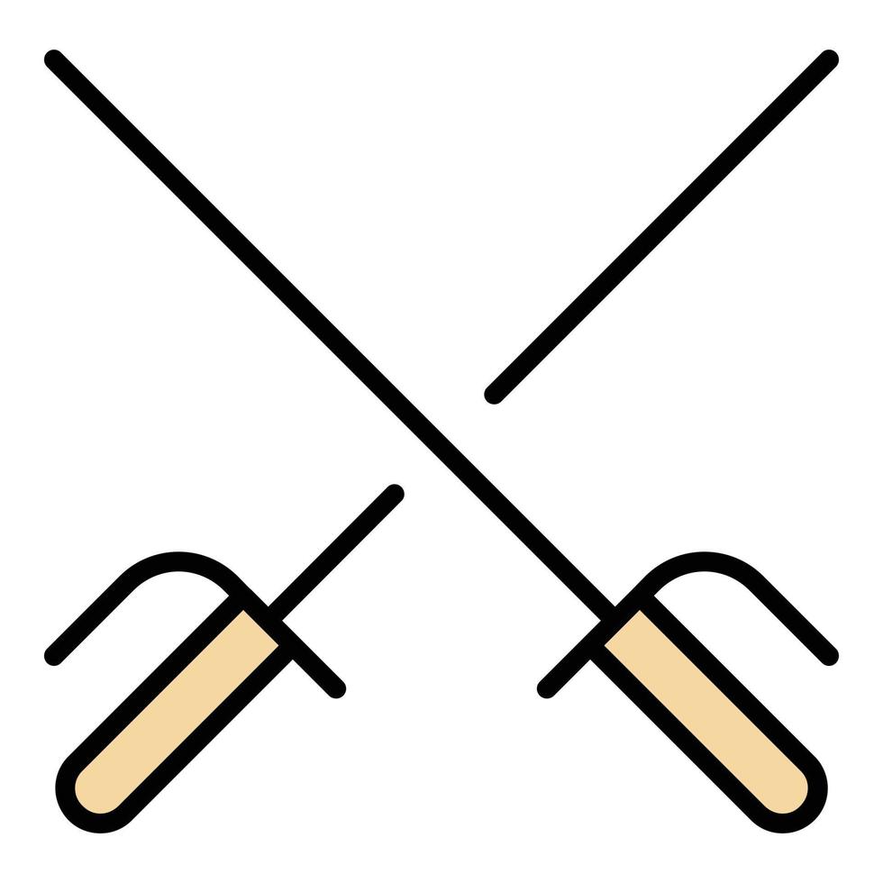 Crossed fencing sword icon color outline vector