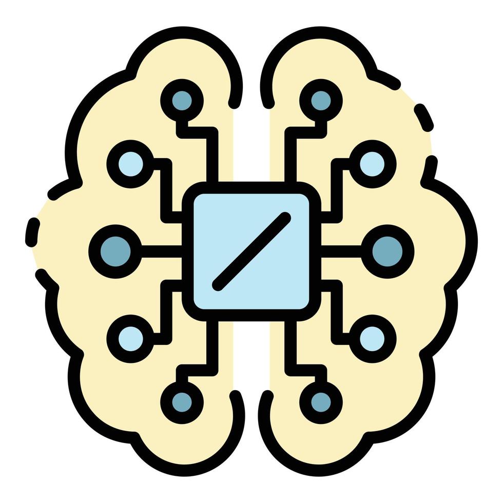 Ai processor brain icon color outline vector