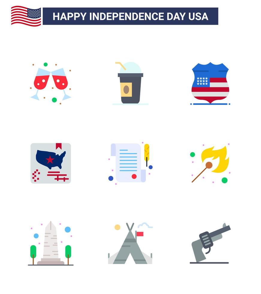 4th July USA Happy Independence Day Icon Symbols Group of 9 Modern Flats of day paper sign world flag Editable USA Day Vector Design Elements