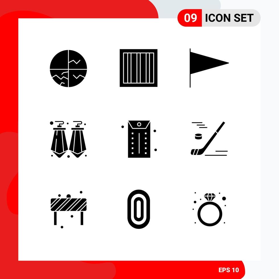 Pictogram Set of 9 Simple Solid Glyphs of hockey envelope country business gems Editable Vector Design Elements