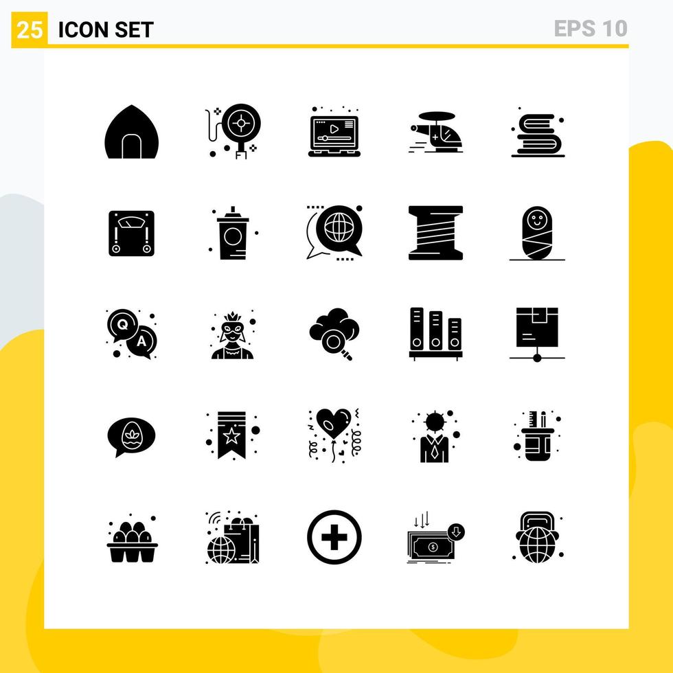 paquete de 25 signos y símbolos de glifos sólidos modernos para medios de impresión web, como elementos de diseño de vectores editables de helicópteros médicos de medios de ambulancia de regreso a la escuela